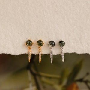 Achat Ohrringe von Caitlyn Minimalist • Baumelnde Dagger Ohrringe • Diamant Ohrstecker • Grüner Kristall Schmuck • Geschenk für Sie • ER377