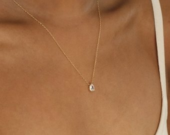 Teardrop Diamond Necklace by Caitlyn Minimalist • Pear Diamond Necklace • Minimalist Jewelry • Perfect Gift for Her • NR034