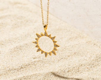 Pave Sun Necklace by Caitlyn Minimalist • Minimalist Necklace • Dainty Necklace • Summer Jewelry • Gift for Her • NR046