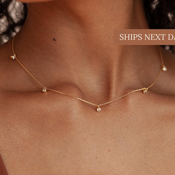 Diamond Station Necklace in Gold, Rose Gold, Sterling Silver by Caitlyn Minimalist • Minimalist Necklace • Perfect Gift for Her • NR015