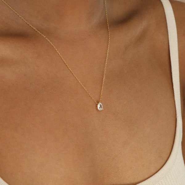 Teardrop Diamant Halskette von Caitlyn Minimalist • Birne Diamant Halskette • Minimalistischer Schmuck • Perfektes Geschenk für Sie • NR034