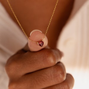 Birthstone Heart Necklace by Caitlyn Minimalist • Custom Gemstone Necklace • Personalized Everyday Jewelry • Anniversary Gift • NM131