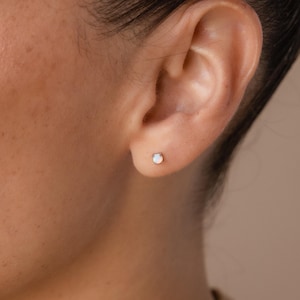 Dainty Flat Back Opal Studs by Caitlyn Minimalist • Tiny Gemstone Stud Earrings • Minimalist Silver Jewelry • Daughter Gift • ER539
