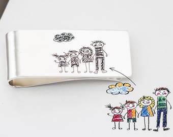 BEST FATHER GIFT • Custom Kid Drawing Money Clip • Personalized Kid Artwork Jewelry • Customized Your Kid's Art Gift • New Dad Gift • CM25