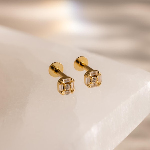 Aretes Art Decó con parte trasera plana de Caitlyn Minimalist • Elegantes aretes llamativos • Joyería de inspiración vintage • Regalo de novia para ella • ER719