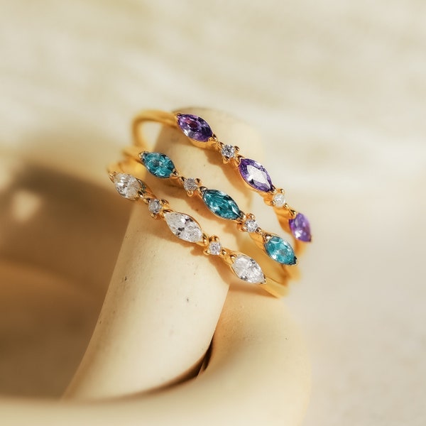 Triple Marquise Birthstone Ring Caitlyn Minimalist • Dainty Custom Gemstone Ring • Personalized Jewelry • Birthday Gift for Her • RM120