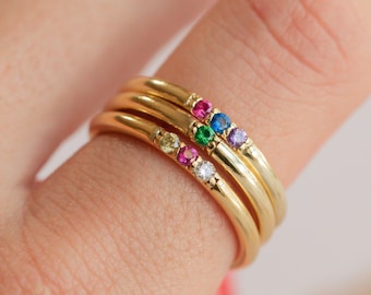 Mini Birthstone Ring by Caitlyn Minimalist • Mothers Ring • Dainty Gemstone Ring • Stacking Ring • Personalized Gift For Mom • RM85