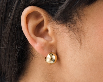 Chunky Ball Hoops • Bold Ball Huggie Earrings in Gold by Caitlyn Minimalist • Modern Earrings • Gold Jewelry • Gift for Her • ER139