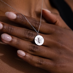 Bee Coin Pendant Necklace by Caitlyn Minimalist • Dainty Charm Necklace • Layering Silver Necklace • Bug Jewelry • Best Friend Gift • NR022