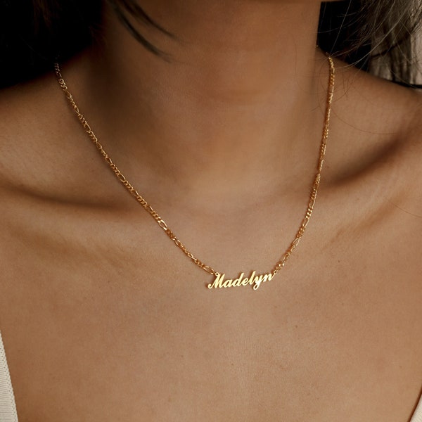 Figaro Kette Namen Halskette von CaitlynMinimalist • Personalisierte Namen Halskette • Minimalistische Halskette • Perfektes Geschenk für Sie • NM82F62