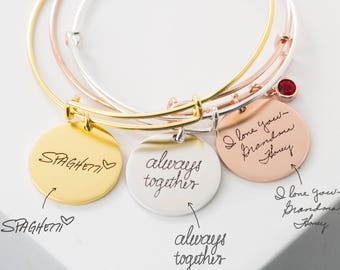 Custom Handwriting Bracelet • Adjustable Fashion Charm Bangle • Actual Signature Handwriting Jewelry • Expandable Friendship Bangle • BM24