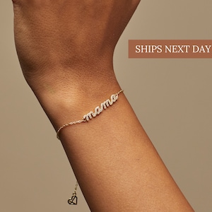 Pave Mama Script Bracelet by Caitlyn Minimalist • Perfect Gift for Mom • New Mom Gift • Diamond Gemstone Bracelet for Mom • BR006
