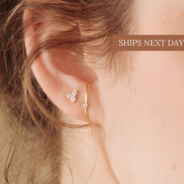 Arc Stud Earrings by Caitlyn Minimalist • Modern Suspender Earrings • Unique Diamond Earrings • Dainty Jewelry • Gift for Her • ER002