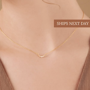 Dainty Pave Crescent Moon Necklace in Gold, Rose Gold, Sterling Silver by Caitlyn Minimalist • Celestial Necklace • Gift for Her • NR004