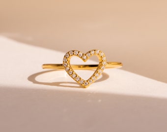 Diamond Heart Ring by Caitlyn Minimalist • Pave Crystal Promise Ring, Dainty Love Ring • Anniversary Gift for Her • RR076