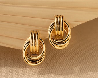 Double Hoop Studs by Caitlyn Minimalist • Statement Dangling Earrings in Gold & Silver, Unique Earrings • Anniversary Gift for Wife • ER485