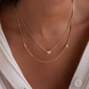 Duo Initial Necklace by Caitlyn Minimalist • Dainty Custom Letter Necklace in Box Chain • Perfect for Everyday Look, Gift for Mom • NM125F77