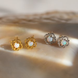 Opal Stud Earrings By Caitlyn Minimalist • Elegant Gemstone Earrings • Dainty Birthstone Jewelry • Anniversary Gift • ER289