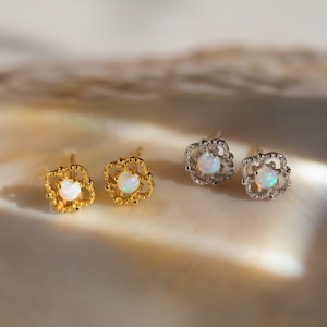 Opal Stud Earrings By Caitlyn Minimalist • Elegant Gemstone Earrings • Dainty Birthstone Jewelry • Anniversary Gift • ER289