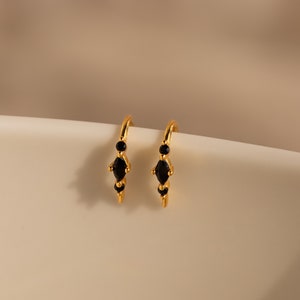 Black Diamond Threader Earrings by CaitlynMinimalist • Dainty Gold Earrings • Minimalist Jewelry • Perfect Gift for Her • ER359