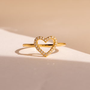 Diamond Heart Ring by Caitlyn Minimalist Pave Crystal Promise Ring, Dainty Love Ring Anniversary Gift for Her RR076 image 1