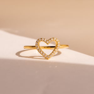 Diamond Heart Ring by Caitlyn Minimalist • Pave Crystal Promise Ring, Dainty Love Ring • Valentines Day Gift for Her • RR076