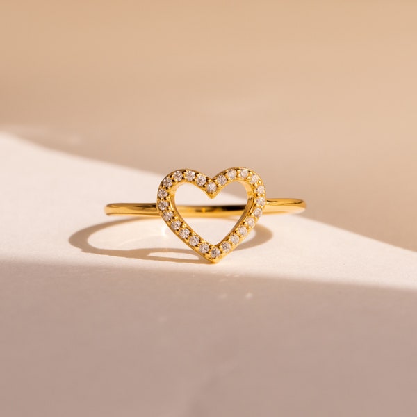 Diamond Heart Ring by Caitlyn Minimalist • Pave Crystal Promise Ring, Dainty Love Ring • Anniversary Gift for Her • RR076