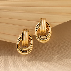 Double Hoop Studs by Caitlyn Minimalist • Statement Dangling Earrings in Gold & Silver, Unique Earrings • Minimalist Gift for Wife • ER485
