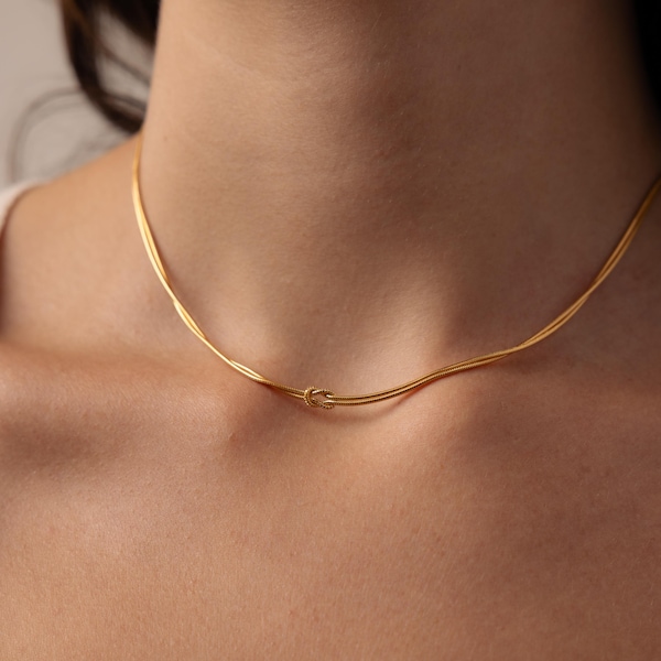 Love Knot Chain Necklace by Caitlyn Minimalist • Intertwined Duo Snake Chains • Everyday Women's Jewelry • Mothers Day Gift • NR299