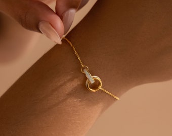 Interlocking Opal Bracelet by Caitlyn Minimalist • Dainty Infinity Charm Bracelet • Opal Inlay Jewelry • Gift for Girlfriend • BR046