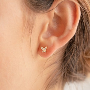 Butterfly Diamond Earrings • Butterfly Studs • Jacket Earrings • Minimalist Earrings • Gift for Her • Bridesmaid Gifts • ER052