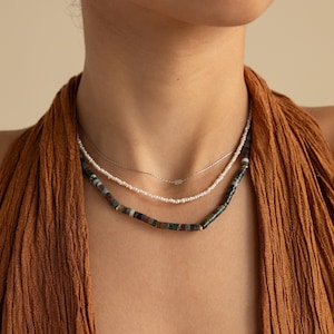 Boho Agate Beaded Necklace by CaitlynMinimalist • Mixed Green Necklace • Chunky Moss Agate Necklace • Boho Jewelry • Gift for Her • NR197