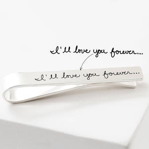 Handwriting Tie Clip For Him Custom Signature Tie Clip Personalized Tie Bar for Dad Father of the Bride Gift Groomsmen Gift CM24 image 1