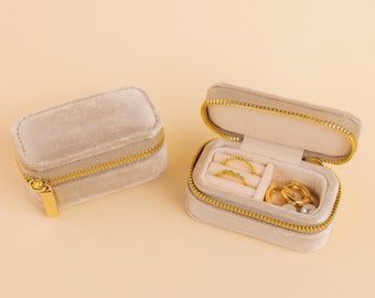 Mini Travel Jewelry Box by Caitlyn Minimalist • Beige Velvet Ring Organizer • Dainty Travel Jewelry Case • Perfect Gift for Daughter • XR024