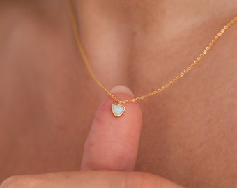 Dainty Opal Heart Necklace by Caitlyn Minimalist • Delicate Love Charm Necklace • Minimalist Opal Pendant Necklace • Gift for Her • NR160