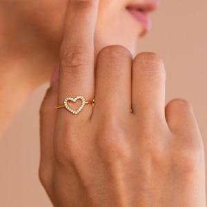 Diamond Heart Ring by Caitlyn Minimalist Pave Crystal Promise Ring, Dainty Love Ring Anniversary Gift for Her RR076 image 2