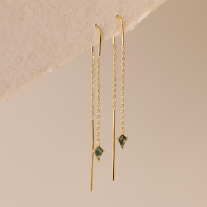 Agate Kite Threader Earrings by Caitlyn Minimalist • Minimalist Dangle Chain Earrings • Green Gemstone Jewelry • Girlfriend Gift • ER671