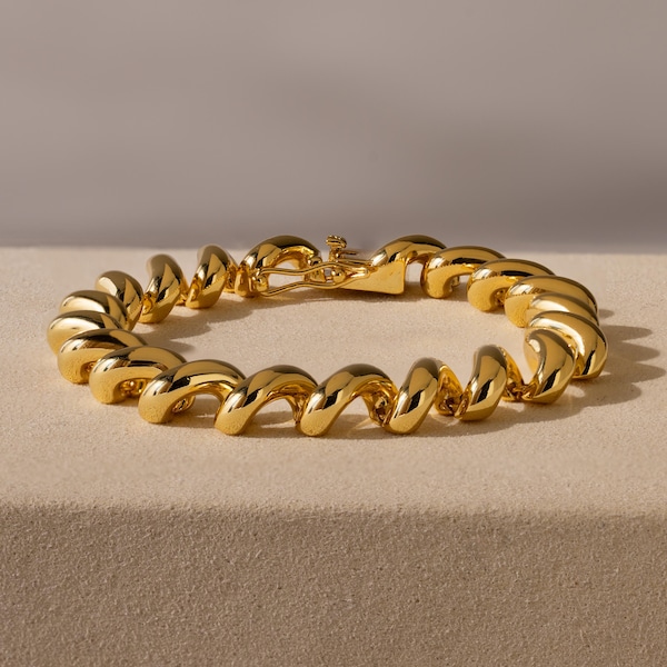 Pulsera de cadena retorcida de Caitlyn Minimalist • Pulsera San Marco Twist en oro • Joyería moderna y llamativa • Regalo para novia • BR100