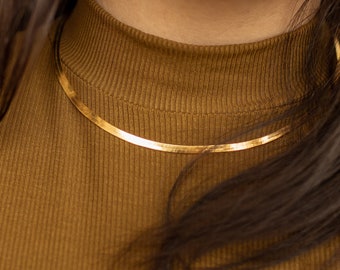 Thick Herringbone Necklace in Gold & Sterling Silver by Caitlyn Minimalist • A Must Have Layering Necklace, Perfect for Everyday • NR028