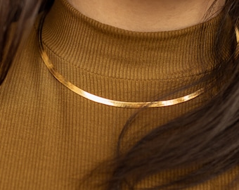 Thick Herringbone Necklace in Gold & Sterling Silver by Caitlyn Minimalist • A Must Have Layering Necklace, Perfect for Everyday • NR028