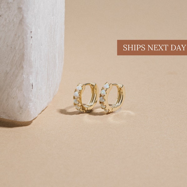 Opal Huggie Hoops by CaitlynMinimalist • Opal Huggie Earrings • Minimalist Gold Earrings • Perfect Gift for Her • ER029