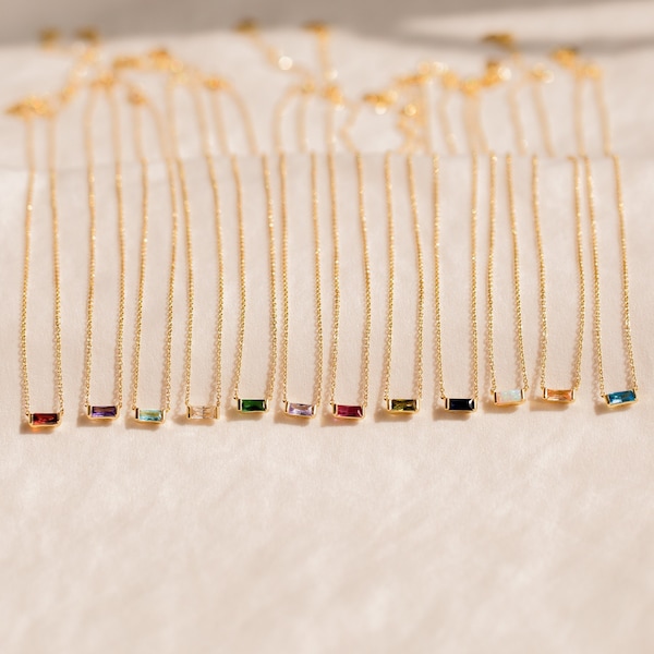 Baguette Birthstone Necklace by Caitlyn Minimalist • Everyday Dainty Gemstone Jewelry • Personalized Gifts • Perfect Gift for Her • NR136