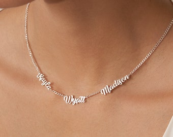 Collier prénoms multiples avec chaîne gourmette par CaitlynMinimalist • Collier de l'amitié • Collier prénom personnalisé • Cadeau personnalisé pour maman NH66F84