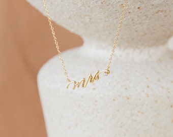 Mrs. Necklace with White Diamond by Caitlyn Minimalist • Wedding Gift • Mrs Jewelry • Bridal Shower Gift • NR033