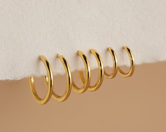 Stacking Hoop Earrings by Caitlyn Minimalist • Thin Hoop Earrings in Gold & Silver • Lightweight Dainty Earrings • Birthday Gift for Her