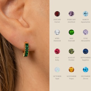 Custom Birthstone Huggies by Caitlyn Minimalist • Small Gold Hoop Earrings with Your Birthstone • Personalized Gifts for Mom • ER303