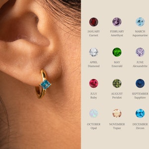 Custom Birthstone Huggie Earrings by Caitlyn Minimalist • Dainty Gemstone Hoops to Complete Your Earring Set • Mothers Day Gift • ER094