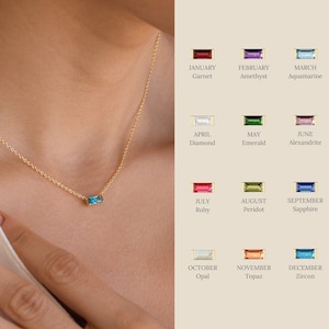 Dainty Baguette Birthstone Necklace Emery Birthstone Necklace Perfect Gift for New Mom Personalized Gift for Her NR136 image 1