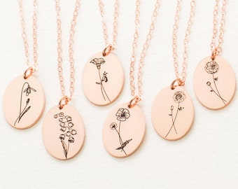 Minimalist Floral Necklace • Dainty Birth Flower Necklace in Sterling Silver, Gold and Rose Gold by CaitlynMinimalist • Gift For Her • NM48b