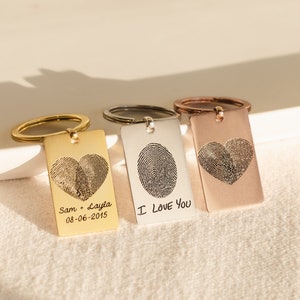 Father Gift Actual Fingerprint Keychain Custom Engraved Keychain Memorial Gift Personalized Gift for Him CM26 image 1